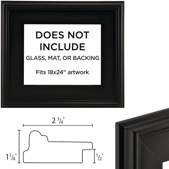 Creative Mark Plein Air Style Frame, Black, 18x24-2.75" Wide Moulding with 1/2" Rabbet Depth, Open Back W/O Glazing, Museum Quality, For Art Panels, Stretched Canvas, Pictures & More