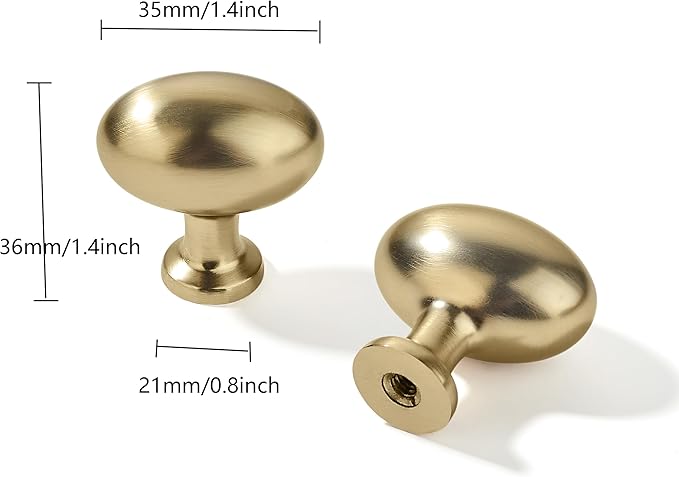 Khtumeware 10 Pack 1-3/8 in (35mm) Bronze Cabinet Knobs - Champagne Bronze & Satin Brass Oval Drawer Knobs for Dresser & Kitchen Cabinet Hardware