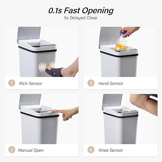 Bathroom Trash Can 2.6 Gallon Automatic Small Garbage Can with Lid, Slim Motion Sensor Plastic Narrow Trash Bin for Bedroom, Kitchen, Office (A-Basic Battery Supply-Grey, 1 Pack(2.6 Gallon))