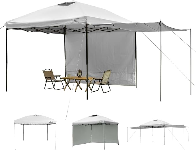 KAMPKEEPER 10x10 Easy Pop Up Canopy Tent with Sidewalls, Instant Outdoor Shade Shelter with Removable 10FT Sun Walls, Quick Setup Waterproof and UV-Resistant for Patio (White, 2 sidewall)