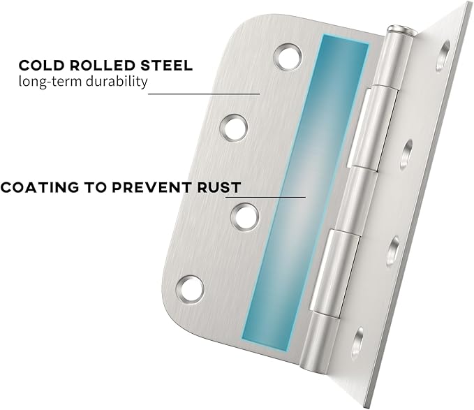 goldenwarm 6 Pack Brushed Nickel Door Hinges 4 inch Door Hinge Satin Nickel Iron Hinges with Square & Round Corners