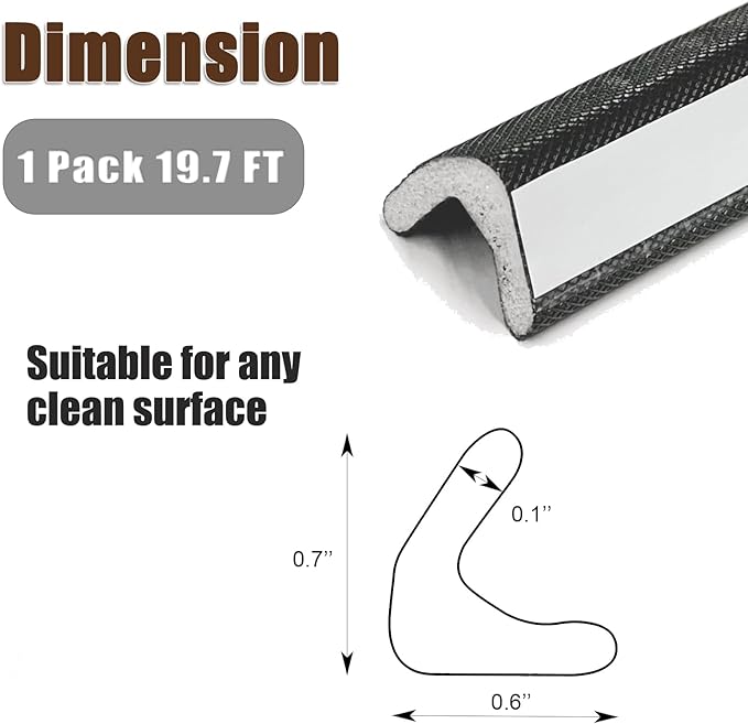 19.6 FT Door Frame Adhesive Weather Stripping Seal Strip PU Foam, PE Cover, Groove Slot Installation for Large Gap, Sound Heat Insulation, Dust Water Moisture Prevention (19.6ft, Black，Adhesive)