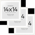 Homeforia 14x14 White Picture Frame, High End Oak 14 x 14 Square Wood Frames with Mat 12 by 12 inches Photo, 14by14 White Wooden Poster Frames Matted to 12x12 Print, Tempered Glass, Wall Kit, Set of 3