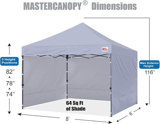 MASTERCANOPY Heavy Duty Pop-up Canopy Tent with Sidewalls (8x8,Gray)