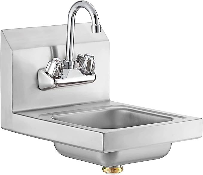 AmGood Stainless Steel Wall Mount Hand Sink 12" x 12" | NSF Commercial Hand Washing Basin with Faucet For Restaurant, Kitchen and Home | Bowl Size: 8" x 10"