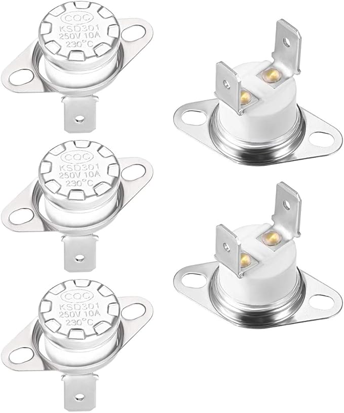 uxcell KSD301 Thermostat 230°C/446°F 10A Normally Closed N.C Adjust Snap Disc Temperature Switch for Microwaves,Oven,Coffee Maker 5pcs,Ceramic Material