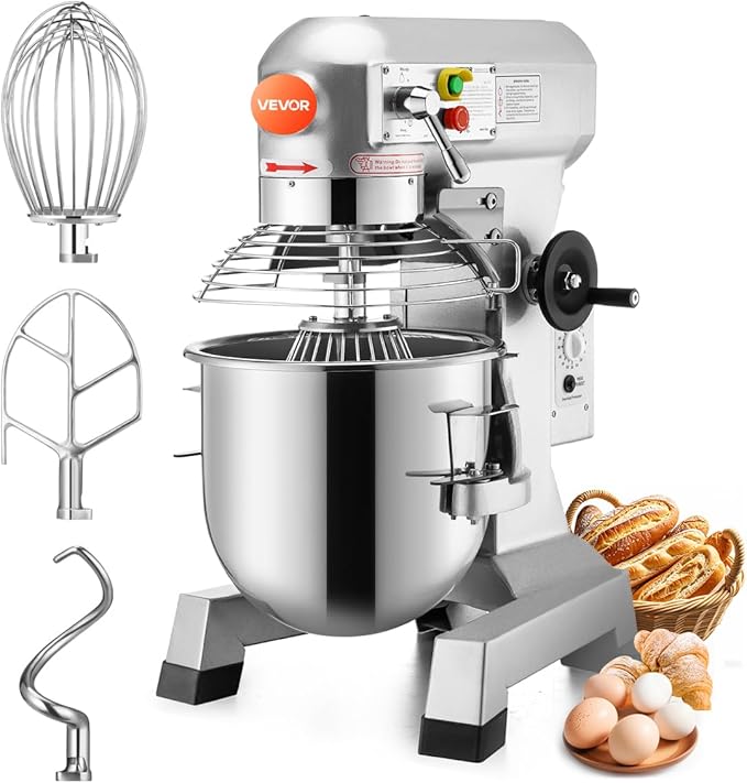 Happybuy 20Qt Commercial Food Mixer with Timing Function， Commercial Mixer 1100W Stainless Steel Bowl Heavy Duty Electric Food Mixer Commercial with 3 Speeds Adjustable, Perfect for Bakery Pizzeria