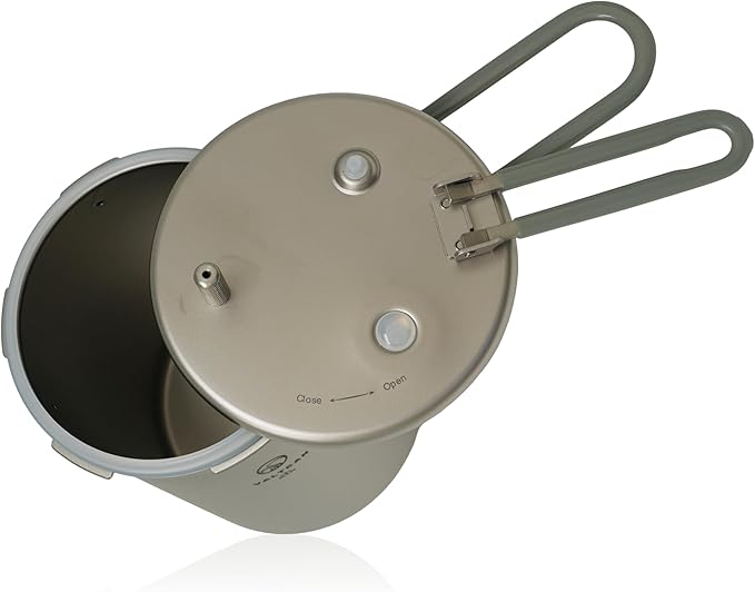 Valtcan 1800ml Titanium Rice Cooker Camping Pot Pressure with Locking Lid Lightweight Travel Backpacking High Altitude Cookware Reheat Soup Easy Rice & One-Pot Meals
