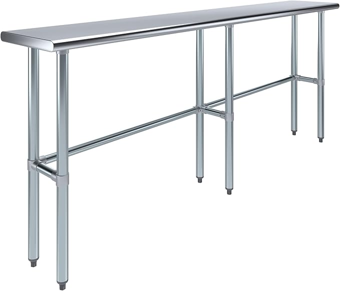 AmGood Stainless Steel Work Table Open Base | NSF Kitchen Island Food Prep | Laundry Garage Utility Bench (84" Long X 14" Deep)