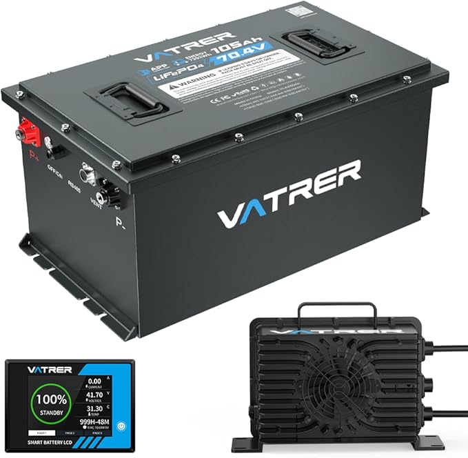 72V (70.4V) 105Ah Lithium Golf Cart Battery, Built-in 200A BMS, with Touch Monitor & Mobile APP, 4000+ Cycles LiFePO4 Battery, Max 14.08kW Power Output, Perfect for Golf Carts