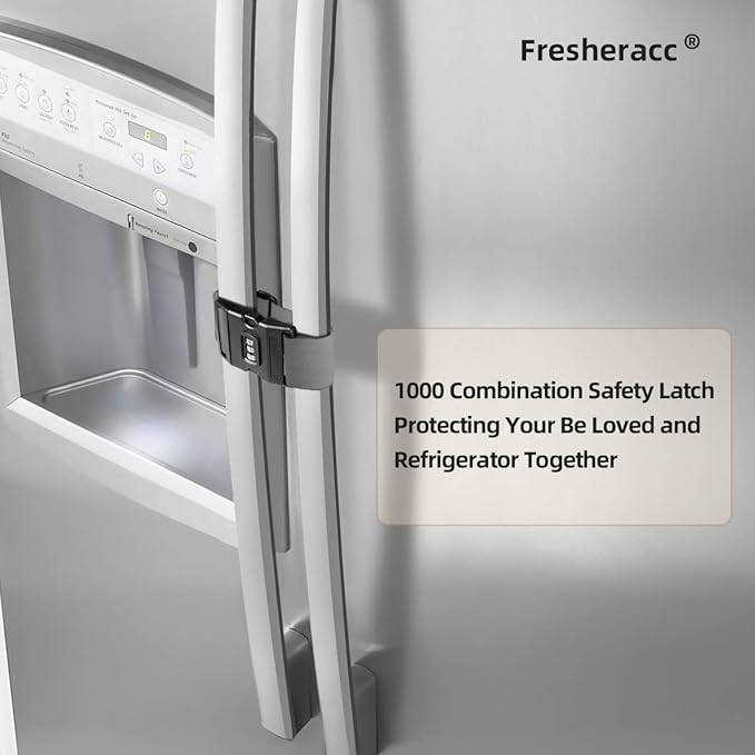 Fridge Freezer Refrigerator Cabinet Lock Latch, (2 Packs) Adjustable French Door Guard for Toddlers Children Kids Special Needs, No Drill No Screw No Adhesive (2 Packs Grey)