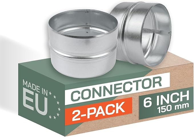 Vent Systems 6'' Inch Pack of 2 - Galvanized Steel Duct Connector - Round Ventilation Duct Extension - Metal Vent Coupler - Metal Hose Coupling - Galvanized Pipe Connector
