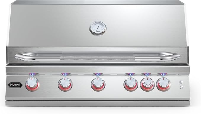 Hygrill Premium XTR 40-Inch Built In Grill, Stainless Steel 5-Burner Grill Head for Outdoor Kitchen with Rear Infrared Burner and LED Lights, Natural Gas