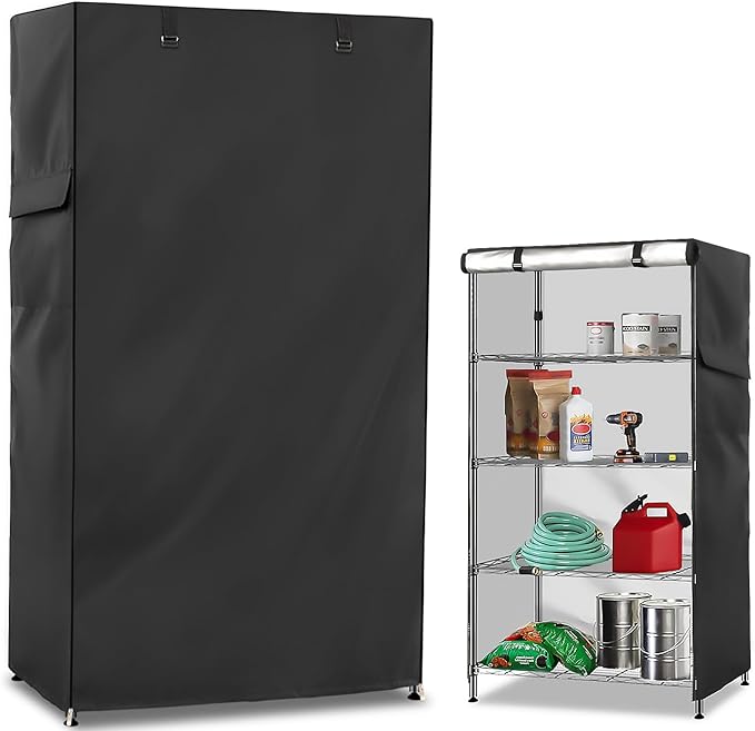 Wire Shelf Cover,600D Heavy Duty 100% Waterproof Shelf Covers for Wire Shelving,Outdoor Storage Shelves Cover for Metal Rack,48" W x 20" D x 71" H,Black