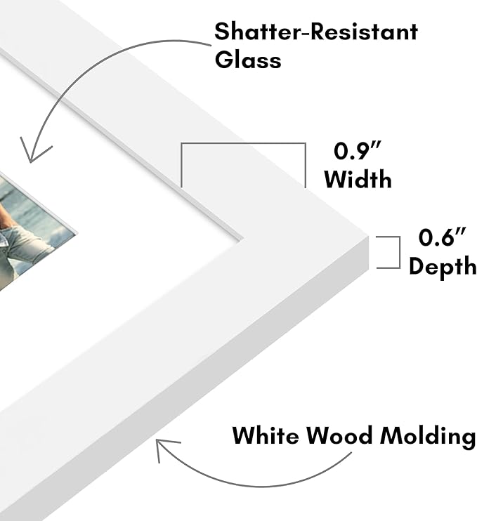 Americanflat 11.5x14 Picture Frame with Shatter-Resistant Glass - Use as 8.5x11 Frame with Mat or Display 11.5x14 Photo Without Mat - Signature Collection - Picture Frames for Wall Display - White