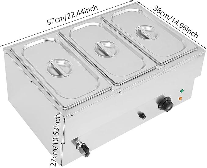 3-Pan Countertop Food Warmer Electric Steam Table for Buffet Commercial Stainless Steel Buffet Warmer Steam with 3 Stainless Steel Covers 110V 850W 7L Large Capacity