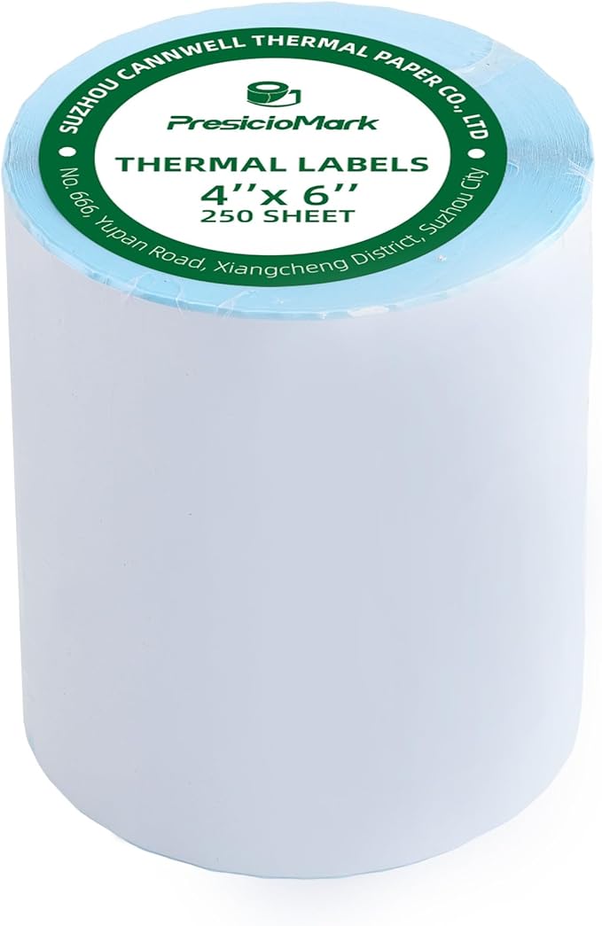 250 Labels 1 Rolls 4"×6" Direct Thermal Shipping Labels,Perforated and Strong Adhesive, Compatible with JADENS, ASprink, Phomemo, Rollo, Zebra, Omezizy and Other Thermal Printers