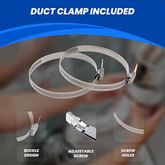 Dryer Vent Hose 4 Inch x 8FT - Flexible Aluminum Dryer Hose with 2 Clamps - Heavy-Duty 6-Layer Dryer Vent Hose for Tight Spaces, HVAC, Bathroom, and Kitchen Exhaust Ventilation