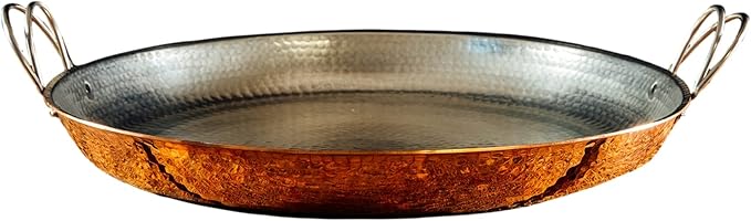 Sertodo 18 Inch Hand-Hammered Copper Paella Pan | Heavy-Gauge Pure Copper Frying Pan & Skillet | Artisan Cookware for Cooking & Serving – Alicante Style