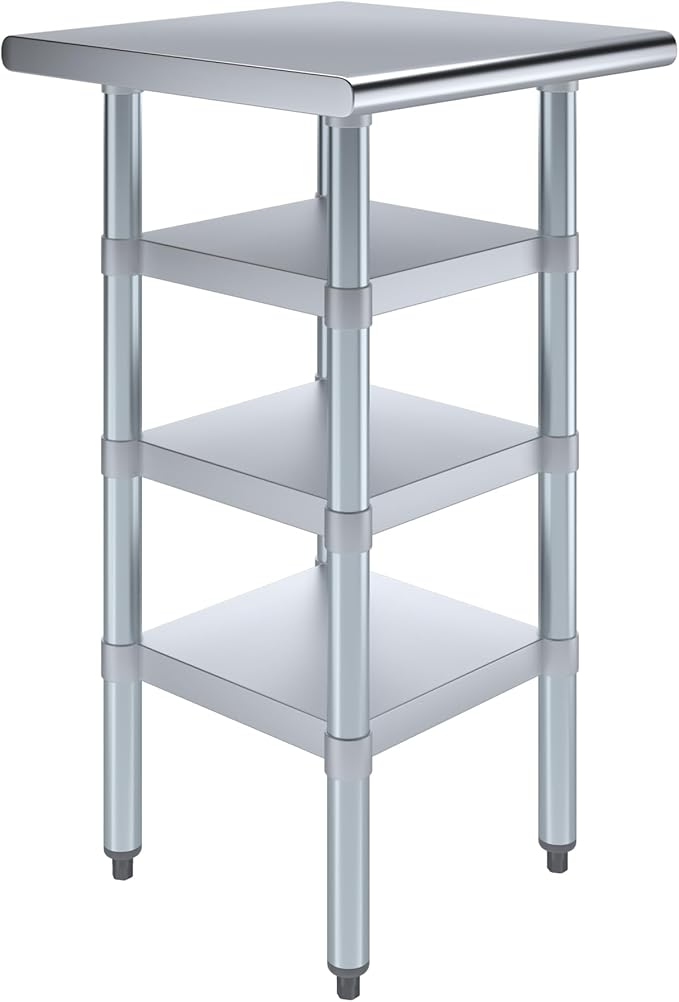 20 in. x 20 in. Stainless Steel Work Table with Three Bottom Shelves | NSF Kitchen Prep Table | Utitly Metal Table