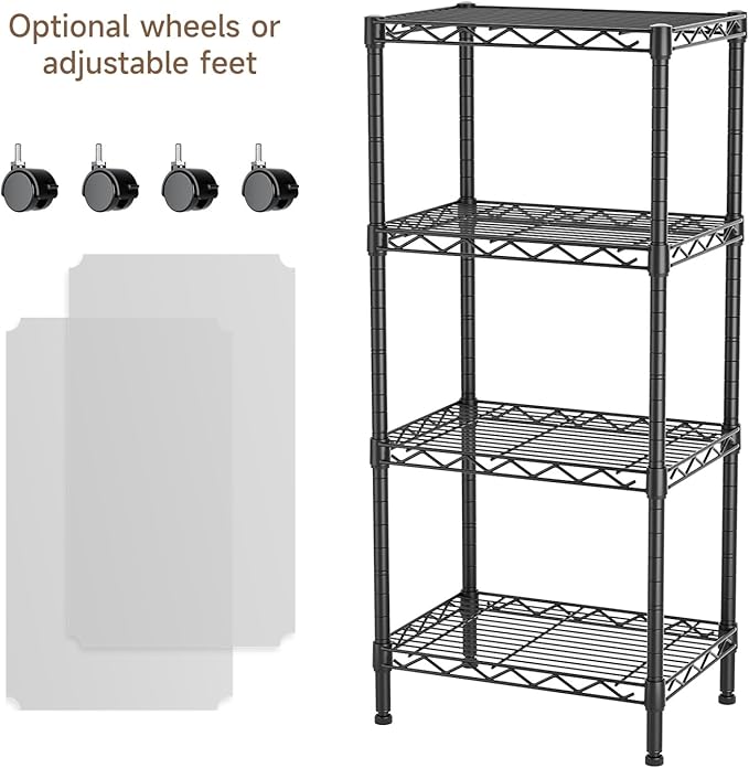 4 Tier Adjustable Storage Shelves Metal Utility Shelf Wire Shelving Unit Organizer Rack for Home Kitchen Office Bathroom Pantry Room 12" D x 18" W x 44.5" H