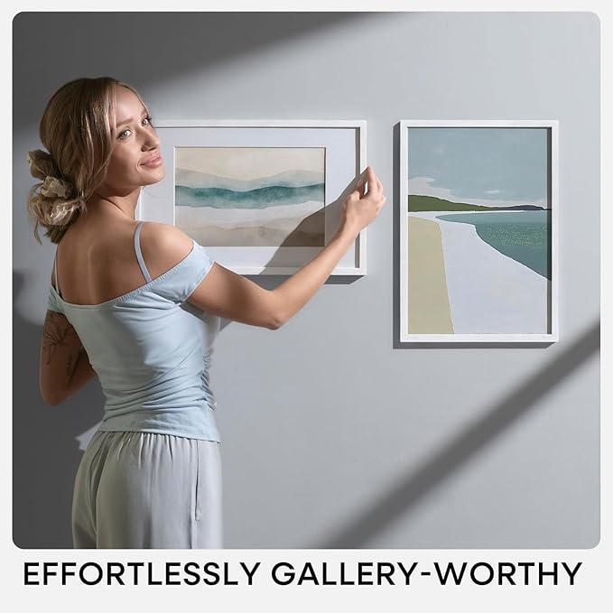 Homeforia 17x24 White Picture Frame, High End Oak 17x24 White Wooden Poster Frames with Mat 13x19 for Print, 17 x 24 Wood Frame Matted to 13 x 19 Photo, 24x17 Frame, Tempered Glass, Wall Kit, Set of 1