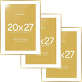 Homeforia 20x27 Picture Frame Gold, High End Metal 20x27 Poster Frames with Mat 16x24 Photo, 20 x 27 Gold Frame Matted to 16 by 24 Print, 27by20 Thin Hanging Frames, Tempered Glass, Wall Kit, Set of 3