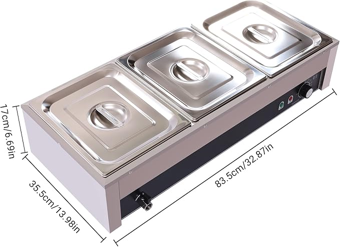 3-Pan Commercial Food Warmer, 1500W 21QT Electric Stainless Steel Steam Table with 30-85°C Temp Control, Buffet Food Warmer with Lids for Restaurant/Café