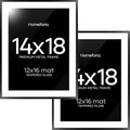 Homeforia 14x18 Picture Frame Black, High End Metal 14x18 Poster Frames with Mat 12x16 for Photo, 14 x 18 Black Frame Matted to 12 x 16 inch Print, 18x14 Thin Frame, Tempered Glass, Wall Kit, Set of 2