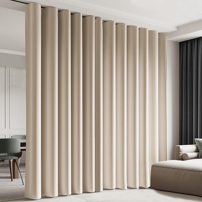 Room Divider Blackout Curtain Track Curtains Wall Dividers Panels Screen for Living Rooms Bedroom Office Privacy Partition Separation, W100 × L120 Inch,1 Panel, Beige