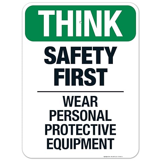 Think Safety First Wear Personal Protective Equipment Sign, 18x24 Inches, Rust Free .063 Aluminum, Fade Resistant, Made in USA