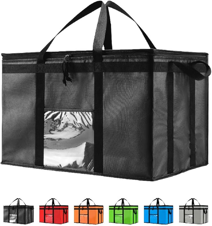 NZ home Insulated Bags for Food Delivery (3XL) Grocery Shopping Cooler Bag, Pizza Delivery, Hot & Cold Catering Tote, Reusable, Foldable & Heavy Duty (Black)