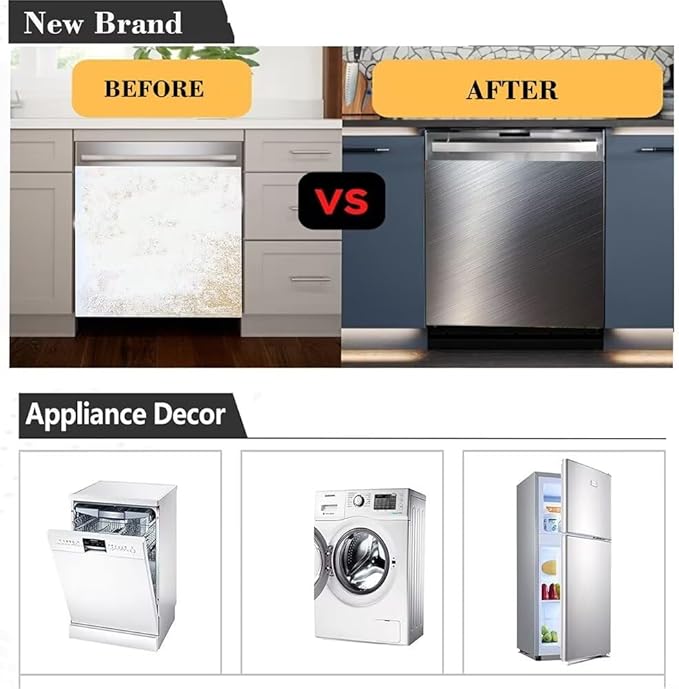 Stainless Steel Dishwasher Magnet Cover, Silver Magnetic Dishwasher Cover for Front Door Panel, Magnetic Dishwasher Decorative Panel Decal Refrigerator Sticker, 23"x 26"