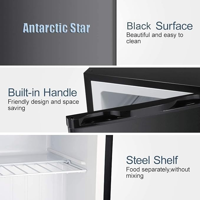Antarctic Star 2.1 Cu.Ft Upright Freezer, Ultra-Compact Mini Freezer with Reversible Door, 7-Temp Control & Removable Shelves, Stainless Steel for Dorm, Home, Office, Black