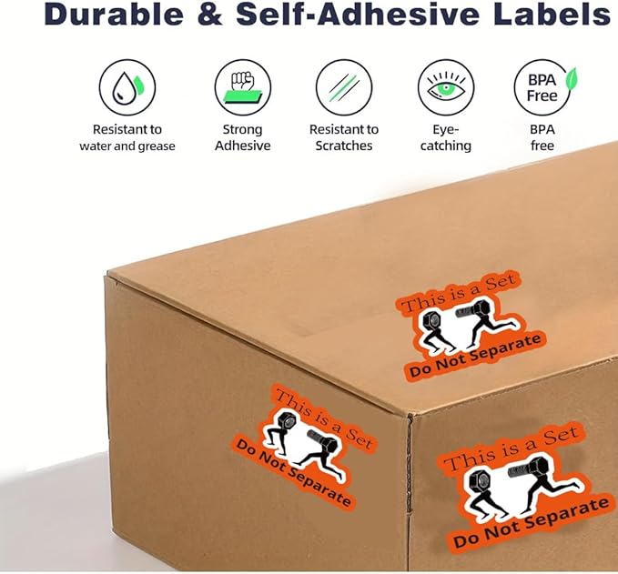 1step2dream This is a Set Do Not Separate Labels | Funny Packing Stickers - Humorous Screw & Nut Design - Adhesive Labels - Industrial Style Shipping Decals