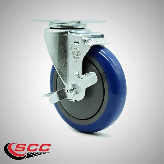 Service Caster Brand Replacement Caster for Uline Caster H-7449SWB-Stainless Steel Swivel Top Plate Caster with 5 Inch Blue Polyurethane Wheel and Top Lock Brake- Fits Carts and Platform Trucks H-6348