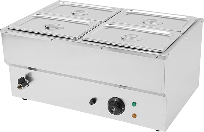 DYNAMI 110V 1500W Commercial Buffet Food Warmer,Large Capacity 4 Pan(4 * 4.8QT) Stainless Steel Electric Countertop Steam Table with Intelligent Thermostat Design,for Parties Buffet Catering