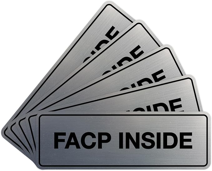 Signs ByLITA Standard FACP Inside Sign | Fire Safety Signage (Brushed Silver) - Large 5 Pack