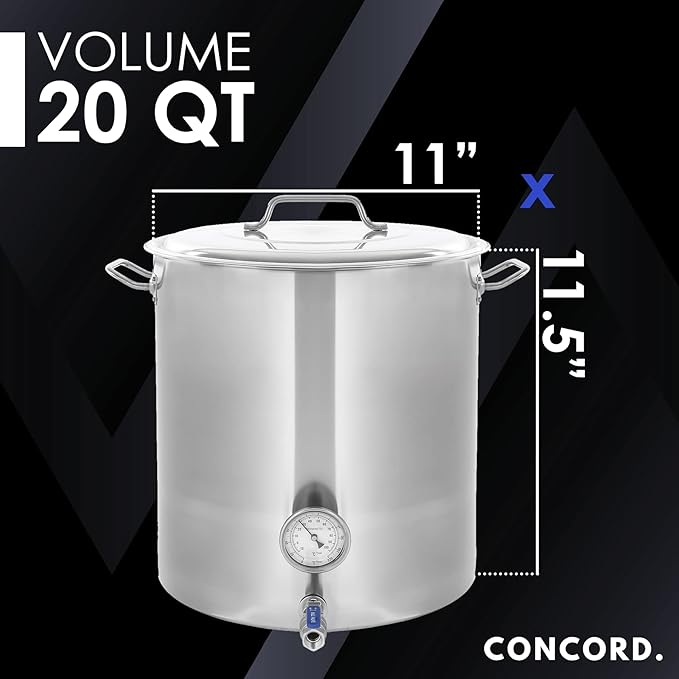 CONCORD Stainless Steel Home Brew Kettle Stock Pot (Weldless Fittings) (20 QT/ 5 Gal)
