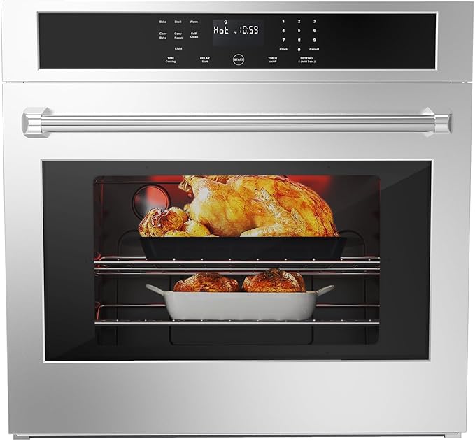 Towallmark 30" Electric Single Wall Oven, 4.8 cu. Ft. Capacity AirFry True Convection, Self Cleaning, Stainless Steel Freestanding Electric Range Oven with Front Control, Silver