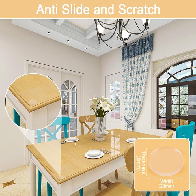 Premium Self Adhesive Clear Soft Glass Table Top Bumper, Anti Slide and Scratch for Glass Table, Round Rubber Pads for Glass Table Top Spacer, (20mm*2mm, 48 PCS)