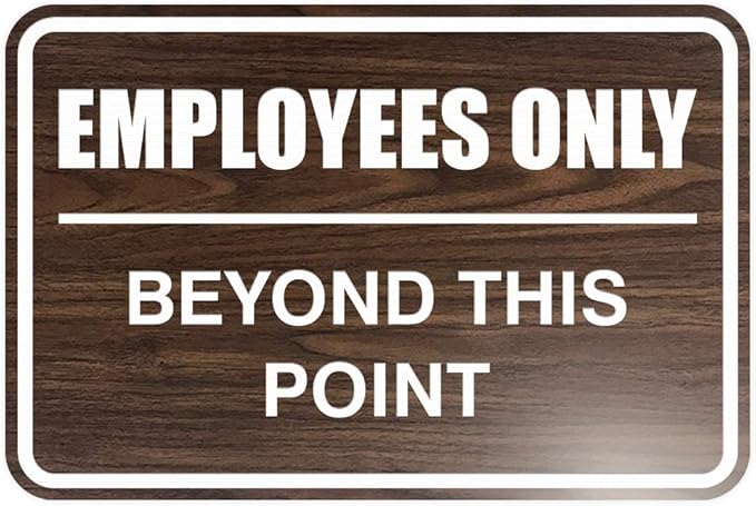 All Quality Classic Framed Employees Only Beyond This Point Wall or Door Sign | Easy to Install Business Signage - Medium (Walnut) 1 Pack