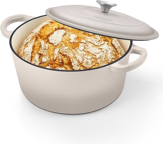 TeamFar 5Qt Dutch Oven, Enameled Cast Iron Dutch Oven with Lid & Dual Handles for Cooking Baking Braising Simmering, Healthy & Sturdy, Oven & Various Stovetops Safe, Non-stick & Easy Clean - Khaki