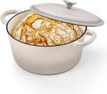 TeamFar 5Qt Dutch Oven, Enameled Cast Iron Dutch Oven with Lid & Dual Handles for Cooking Baking Braising Simmering, Healthy & Sturdy, Oven & Various Stovetops Safe, Non-stick & Easy Clean - Khaki