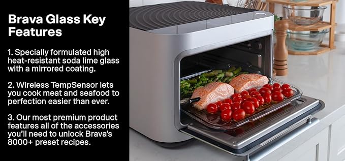 Brava Glass: 10-in-1 Touchscreen Countertop Smart Oven, Glass Door, Wireless Thermometer, Air Fryer, 6-Slice Toaster, Slow Cooker, Reheater, Dehydrator, Rice Cooker, Auto-Shut Off, 1800W
