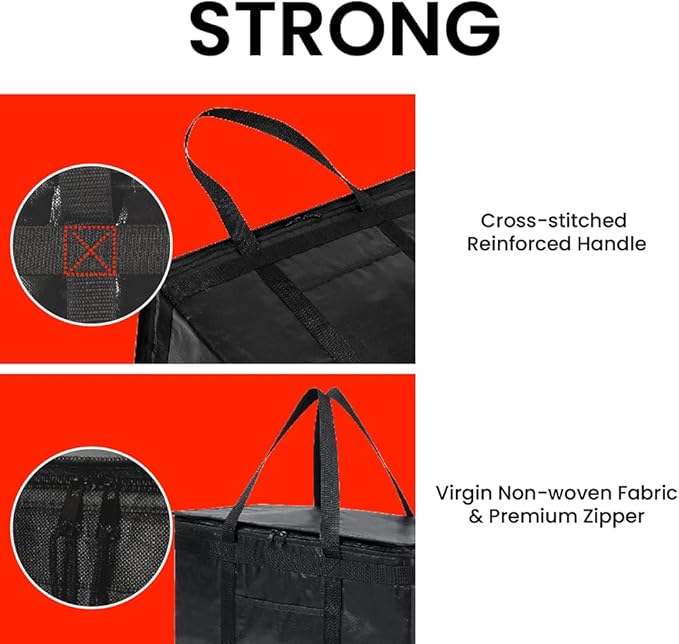 NZ home Insulated Bags for Food Delivery (2XL PRO) Grocery Shopping Cooler Bag, Pizza Delivery, Hot & Cold Catering Tote, Reusable, Foldable & Heavy Duty (2 Pack, Grey)