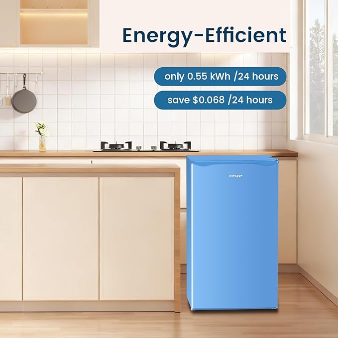 BANGSON Mini Fridge with Freezer, 3.2Cu.Ft, Single Door Small Refrigerator, Energy-efficient, Low Noise, Mini fridge for Bedroom Dorm and Office, Blue