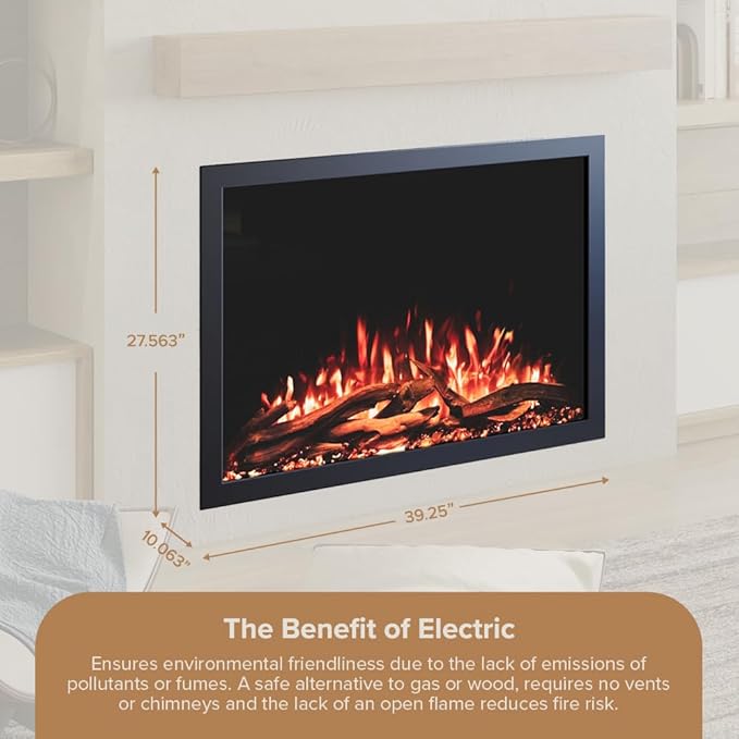 Modern Ember Highmark Traditional 38 Inch Built-in Smart Electric Fireplace Insert | Alexa/WiFi Enabled - Remote Included | Electric Firebox Heater with Multi-Color Flames | 1500W