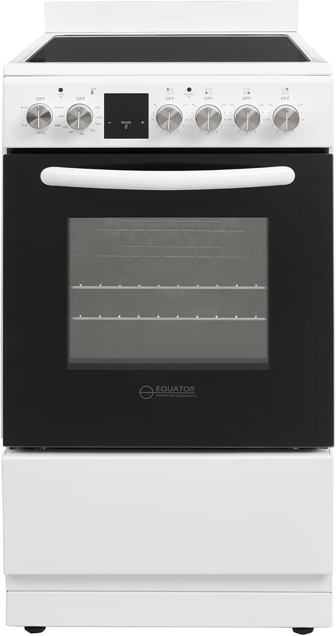 Equator ECR 204 20" Electric Range in WHITE – 4 Ceramic Burners, Convection Oven & Air Fry Function, Compact Freestanding Electric Stove for Apartments, Condos & Tiny Kitchens