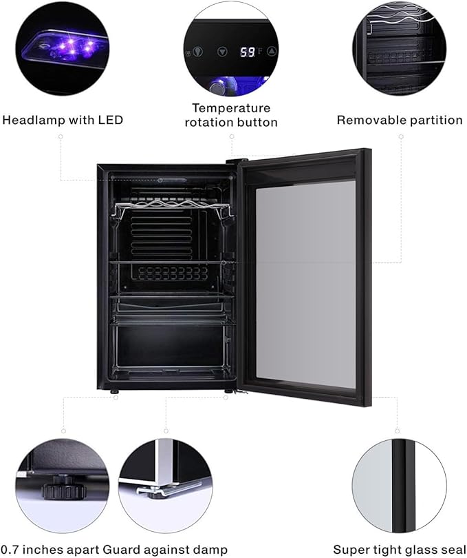 Antarctic Star 36 Bottle Wine Cooler/Cabinet BeverageRefrigerator Small Mini Wine Cellar Beer Soda Bar Fridge Quiet Operation Compressor Adjust Temperature Freestanding Black, 4.4 Cu. ft